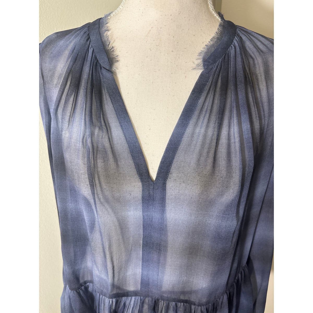 Rebecca Taylor Dusty Navy Long Sleeve Sheer Peplum Top Sz 6