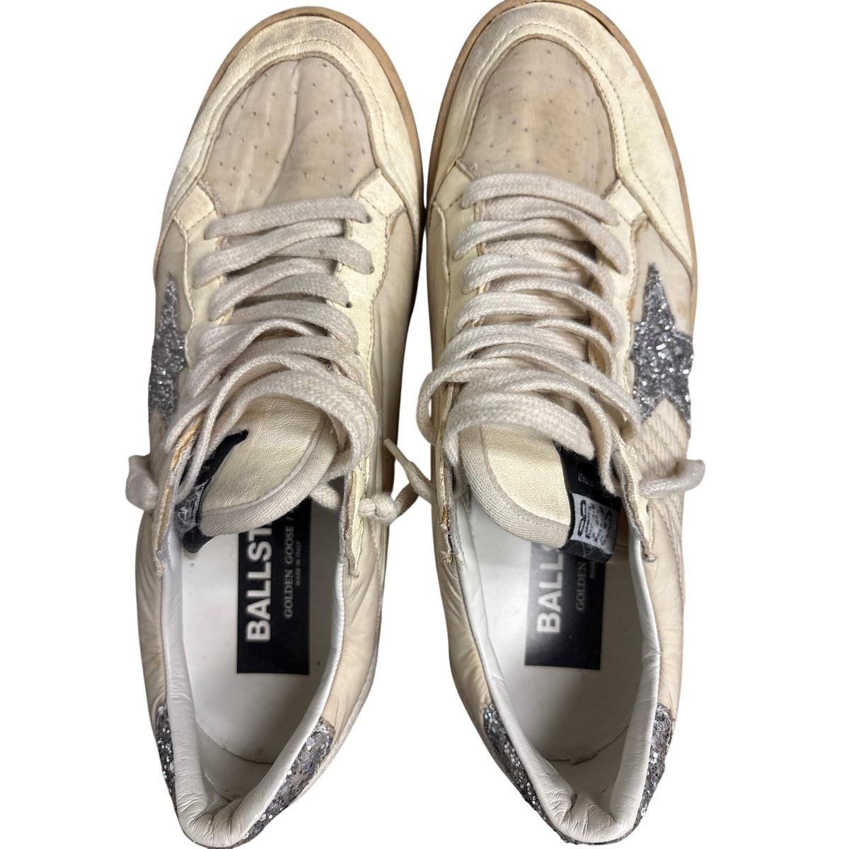 Golden Goose Cream With Silver Stark Ballstar Tennis Shoes Sz 39  (8.5)
