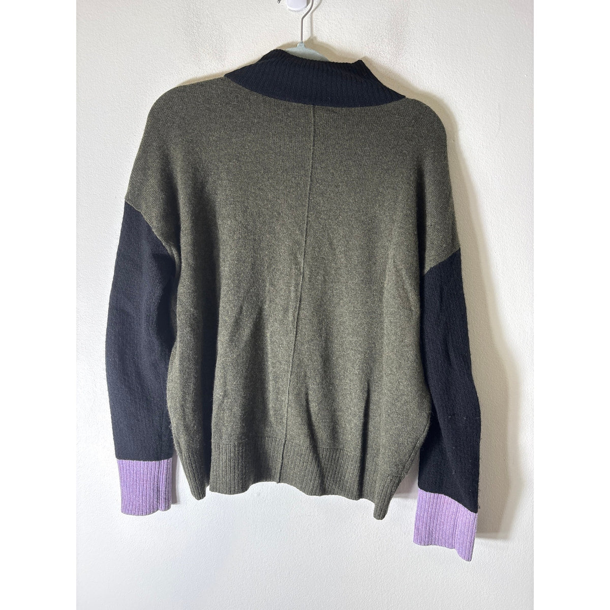 Lisa Todd Dark Green Color Block Long Sleeve Cashmere Sweater Sz M