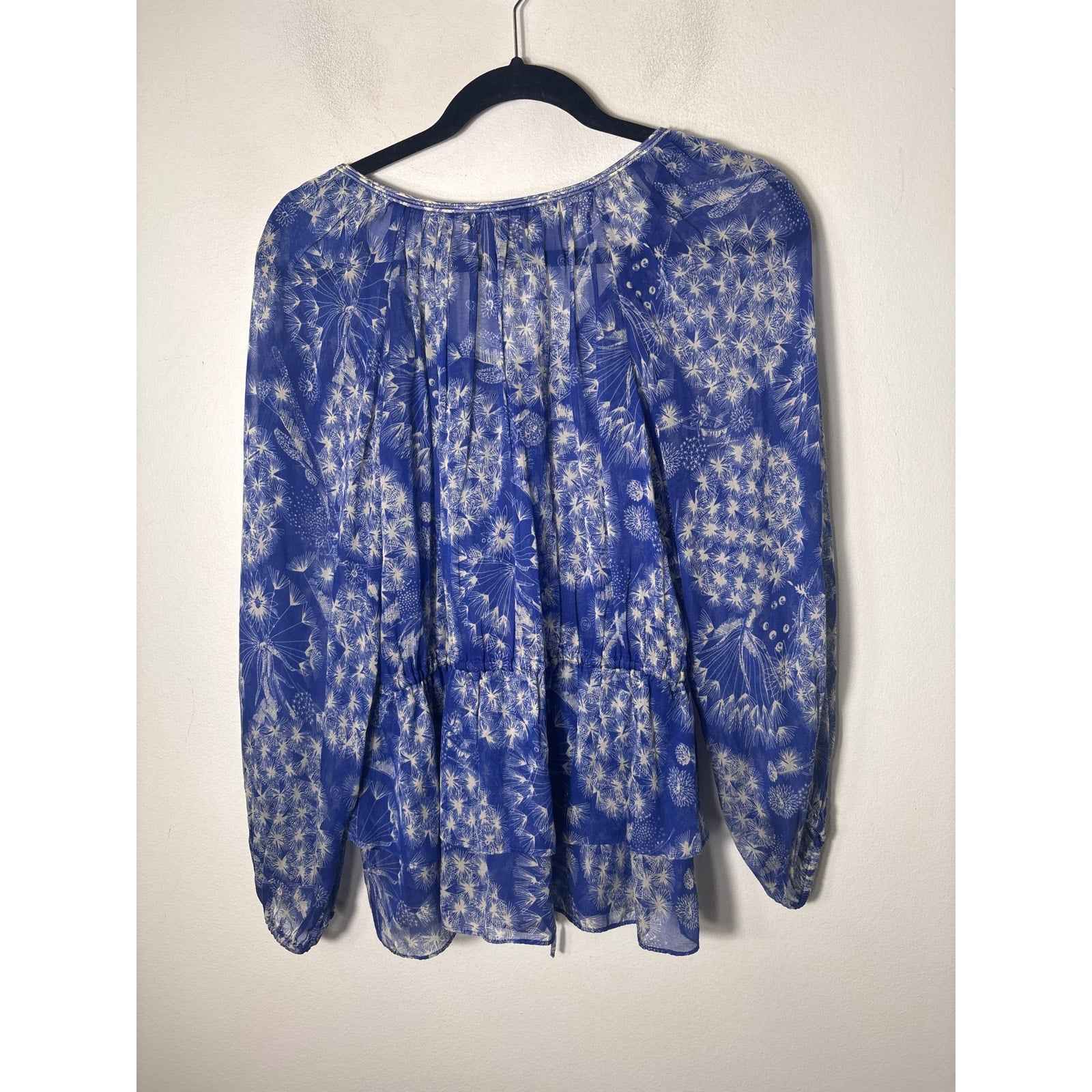 Rebecca Taylor Bright Blue Long Sleeve Sheer Shirt Sz 4