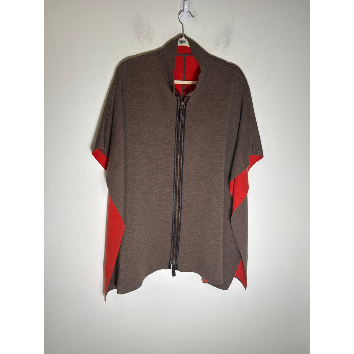Brown/Orange Reversible Leather Trimmed Poncho - No tag