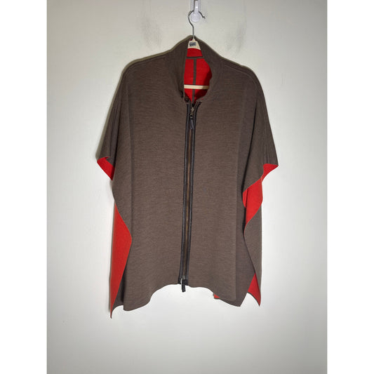 Brown/Orange Reversible Leather Trimmed Poncho - No tag