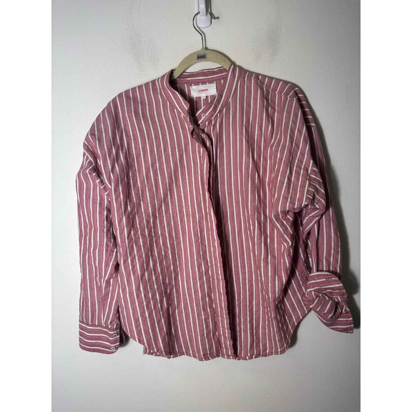 Xirena Pink White Stripe Long Sleeve Button Up Cotton Shirt Sz XS