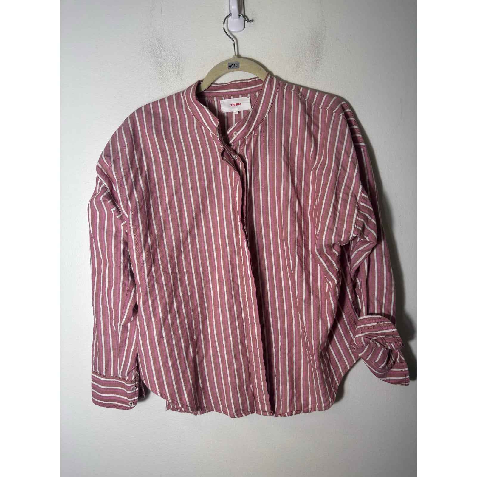 Xirena Pink White Stripe Long Sleeve Button Up Cotton Shirt Sz XS