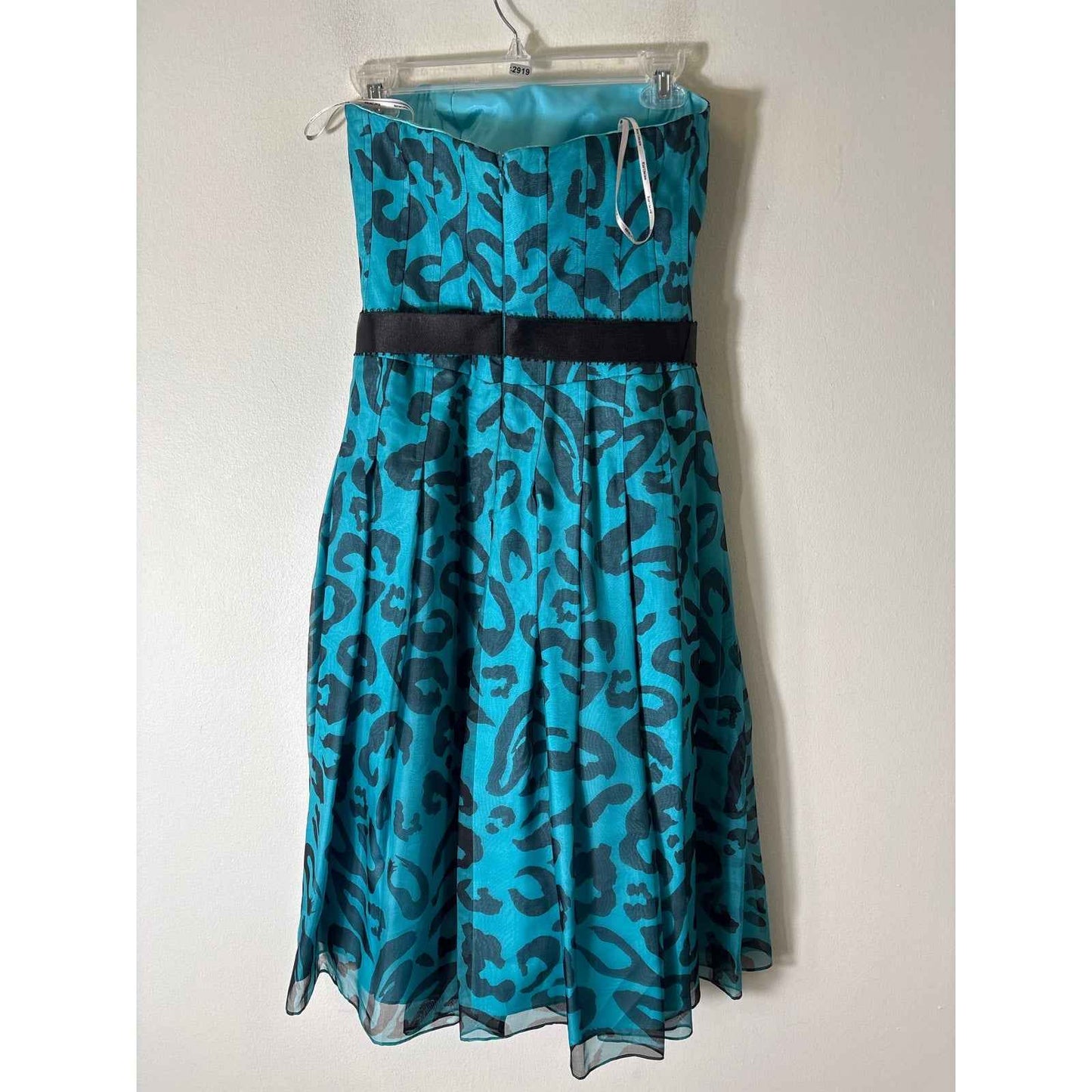 Kay Unger Teal Green Black Strapless A-Line Midi Dress Sz 0