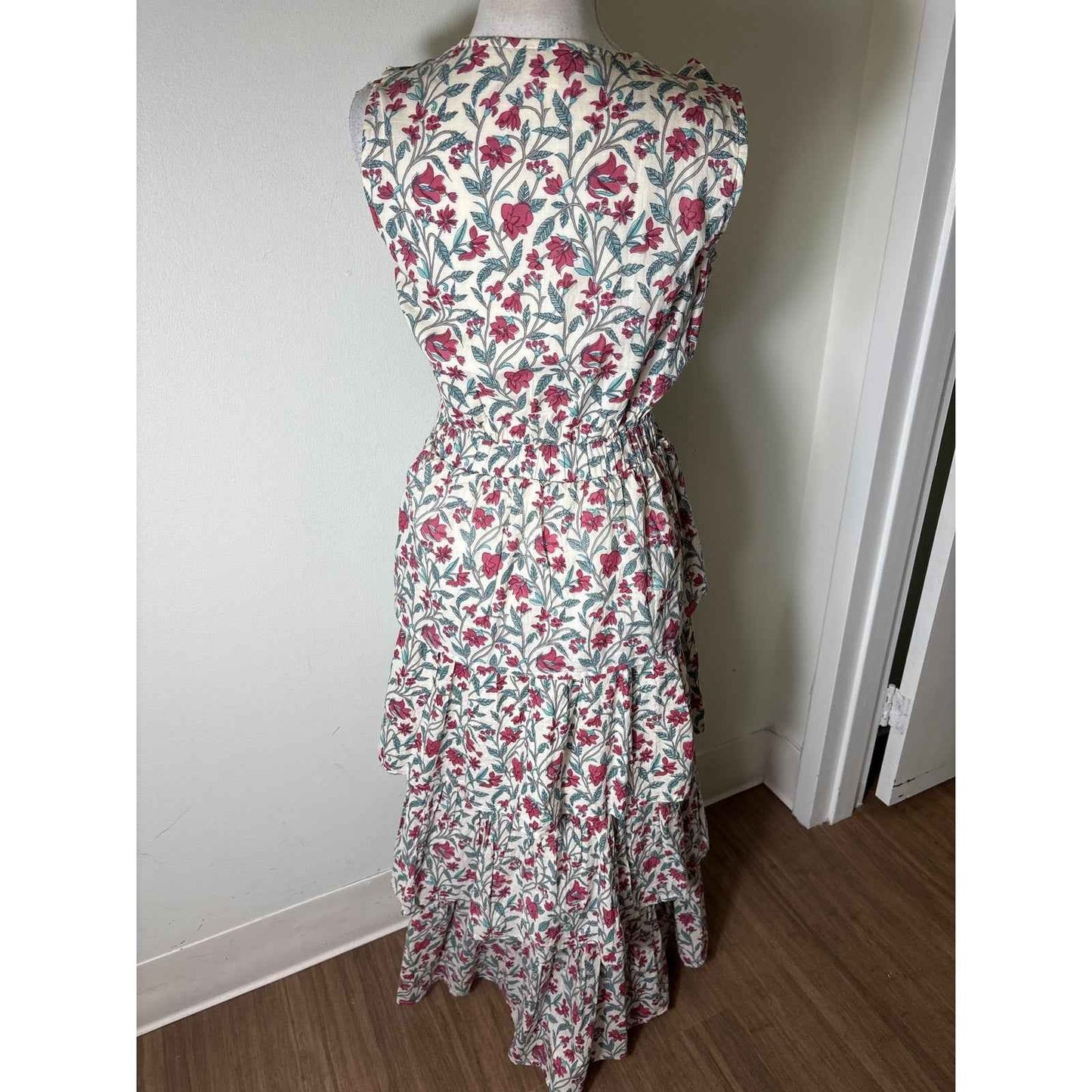 Anna Cate Cream Pink and Green Floral Tiered Maxi Dress Sz XS
