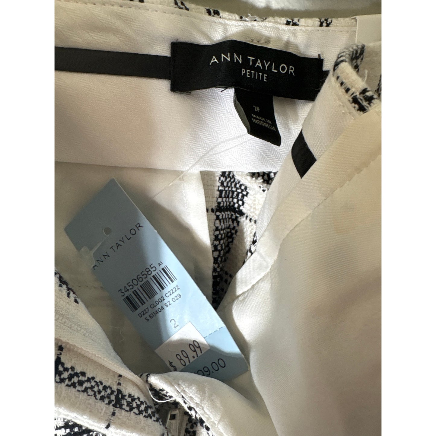 NWT Ann Taylor The Ankle Black and White Plaid Pants Sz 2P