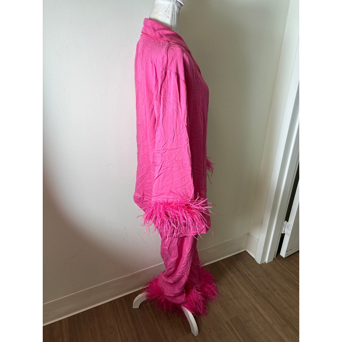 Sleeper Pink Feather Trimmed Pajama Set Sz XL