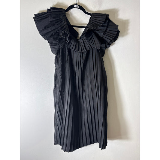 Pants Store Black Pleated Cap Sleeve Knee Length Dress Sz S