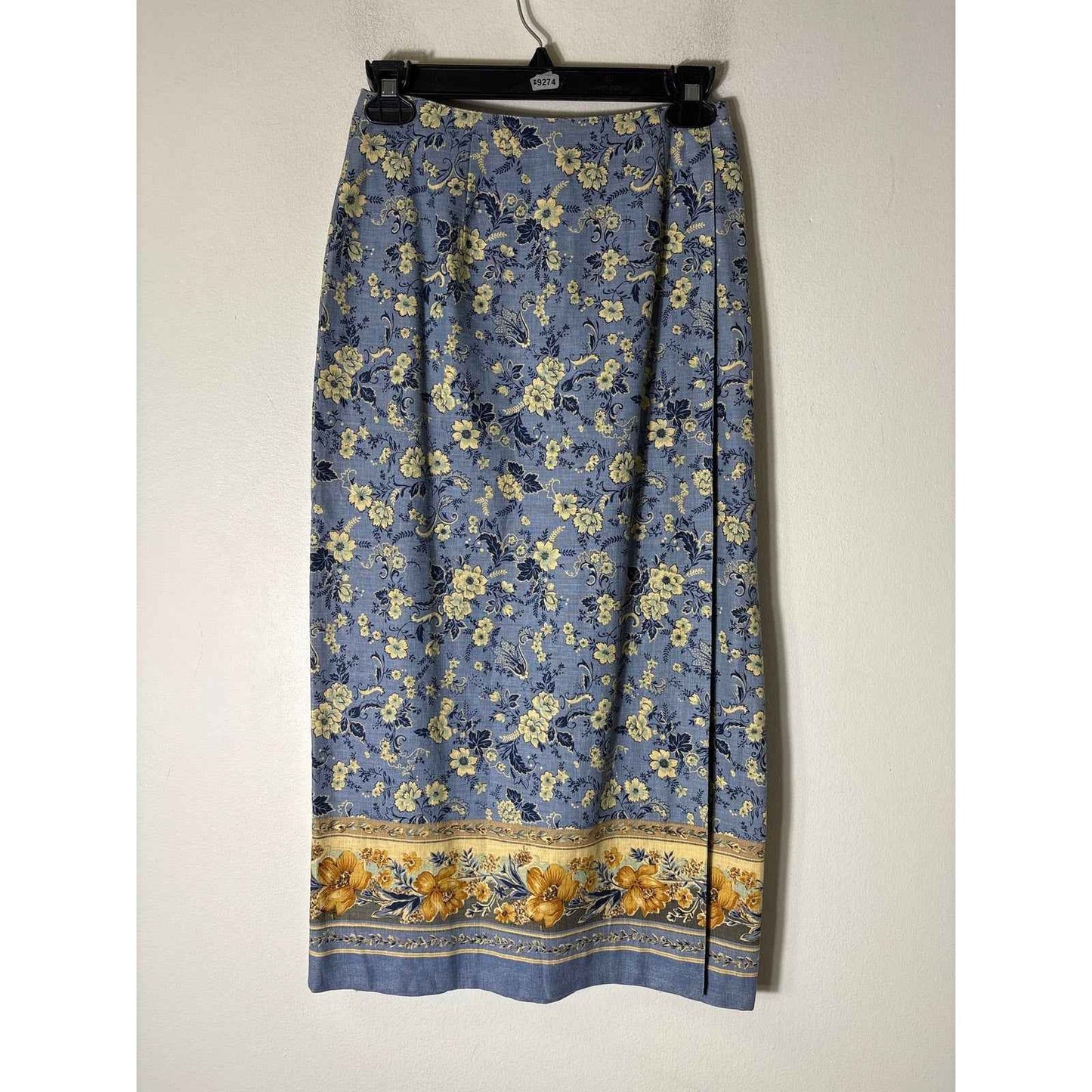 Talbots Light Blue Long Floral Print Straight Fitted SKirt Sz 6
