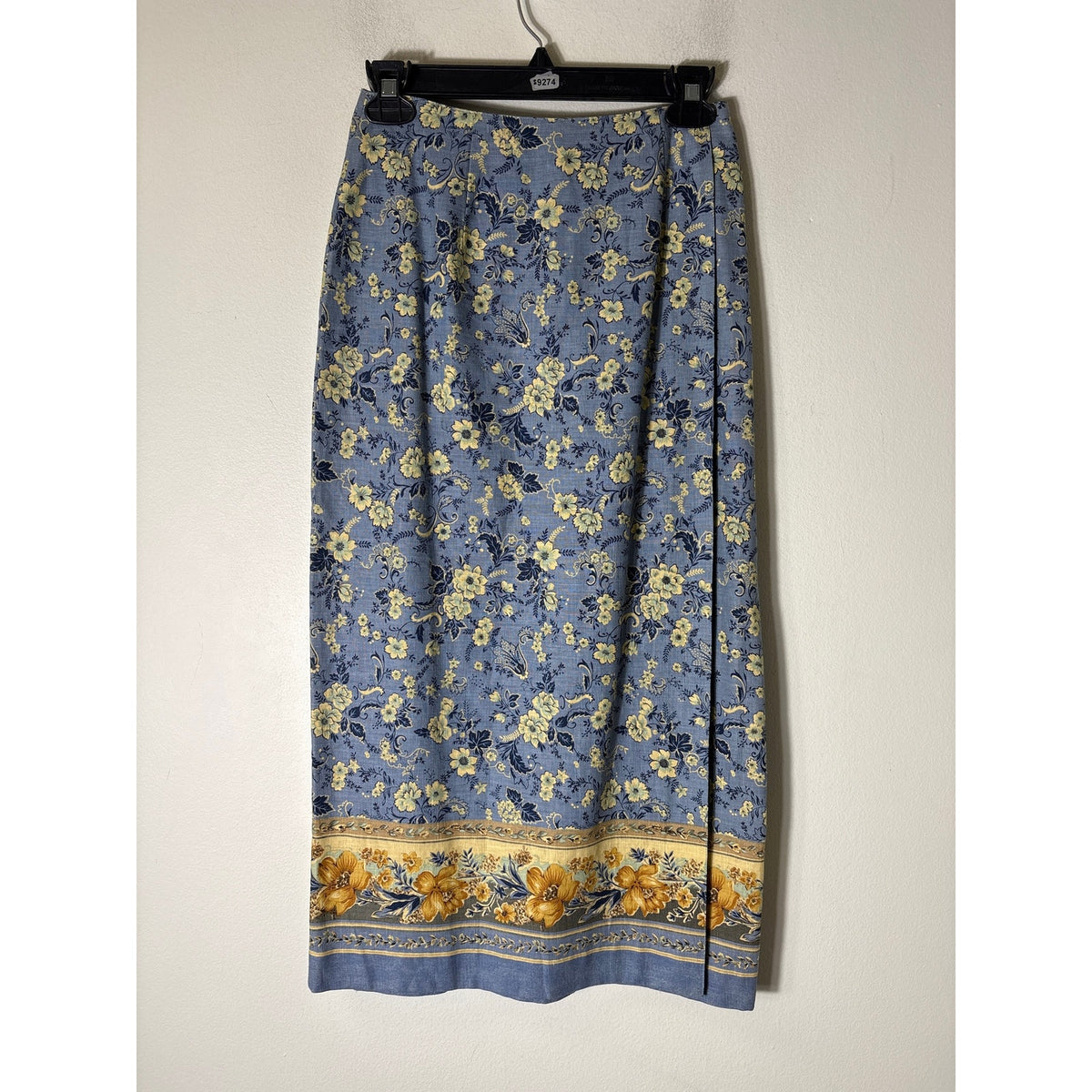 Talbots Light Blue Long Floral Print Straight Fitted SKirt Sz 6
