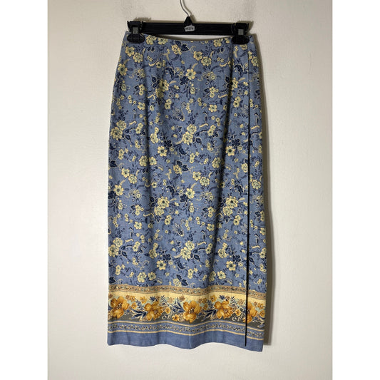 Talbots Light Blue Long Floral Print Straight Fitted SKirt Sz 6