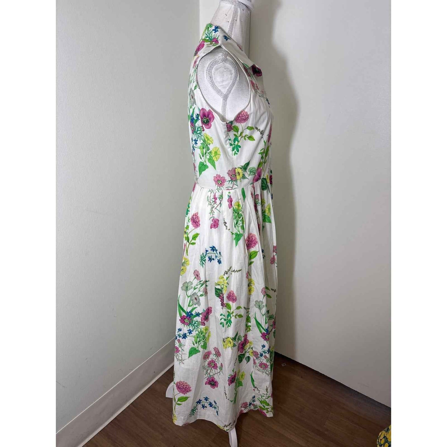 Buru White Cotton Floral Maxi Dress Sz S
