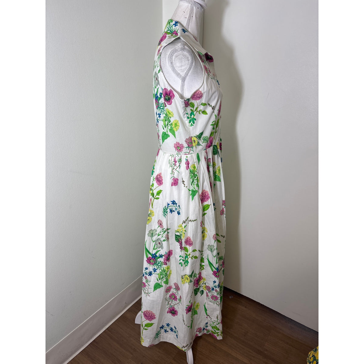 Buru White Cotton Floral Maxi Dress Sz S