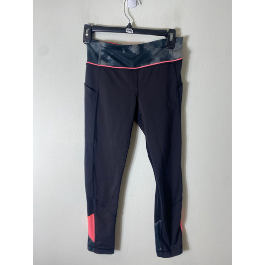 Lulu Lemon Black Leggings w Peach Accents at waist and lower calf. Sz 4