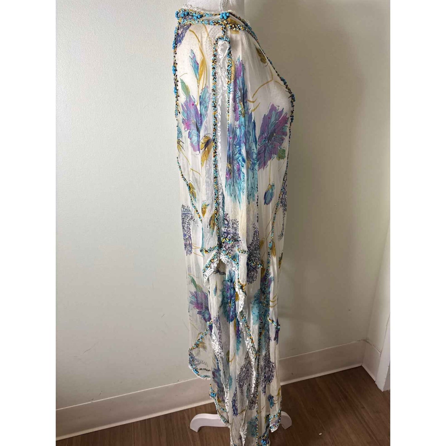 Deepa Gurnani Sheer Floral Intricately Beaded Cover Up OS