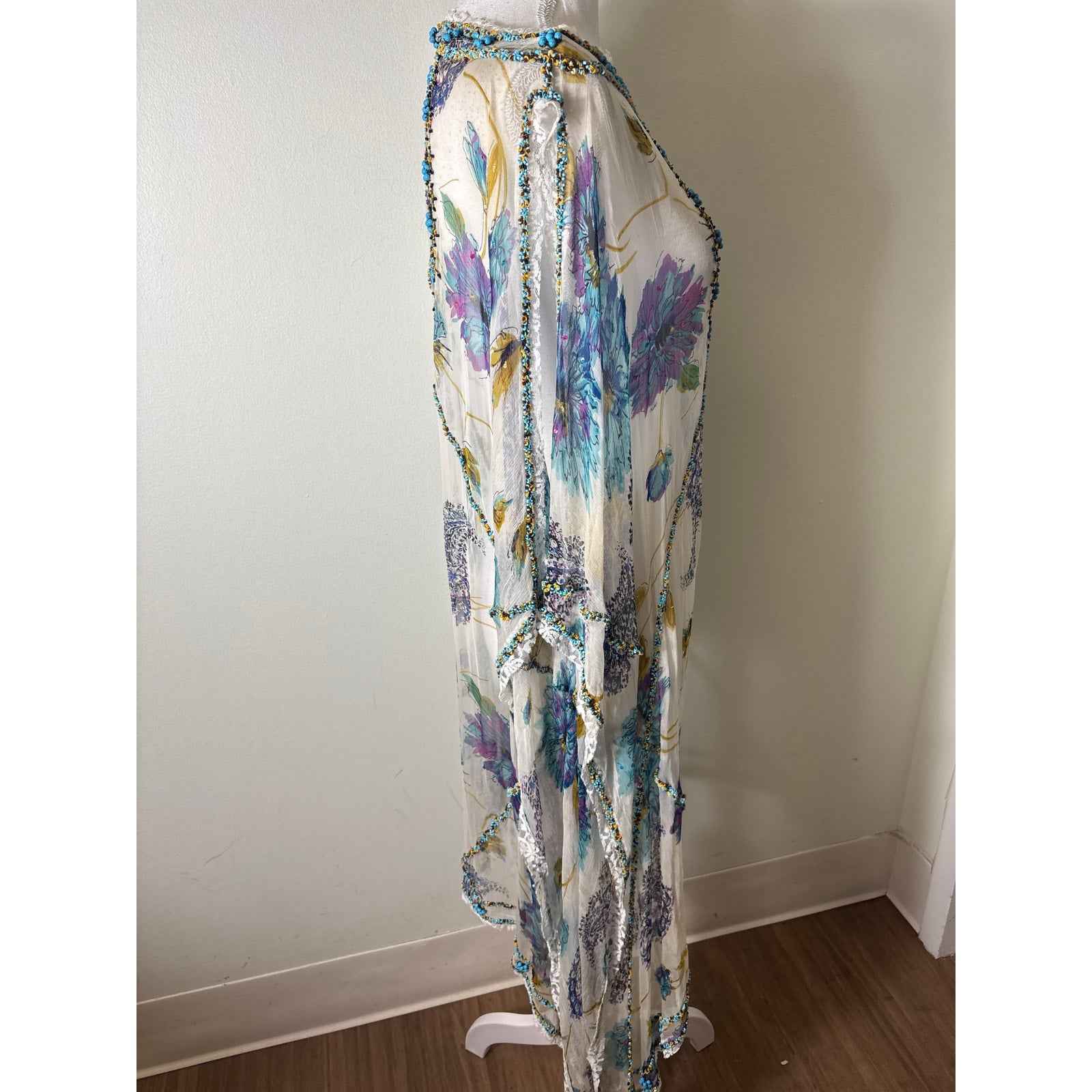 Deepa Gurnani Sheer Floral Intricately Beaded Cover Up OS
