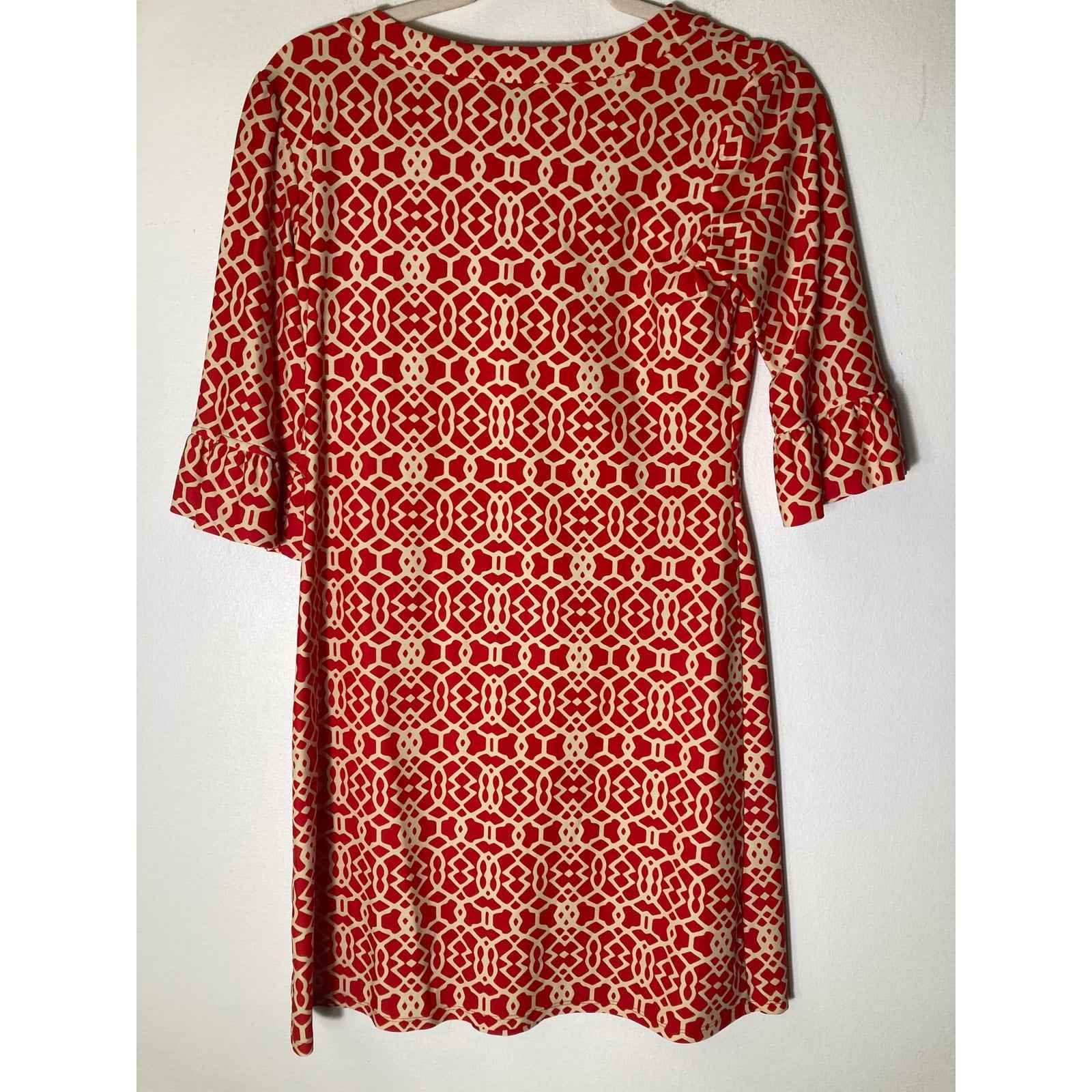 Jude Connally Red White Geometric Print Half Sleeve Dress Sz S
