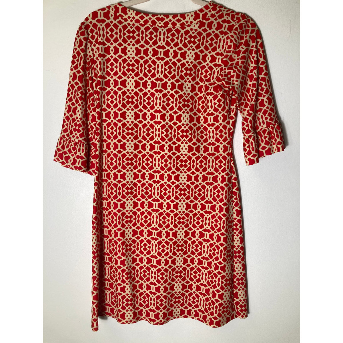 Jude Connally Red White Geometric Print Half Sleeve Dress Sz S