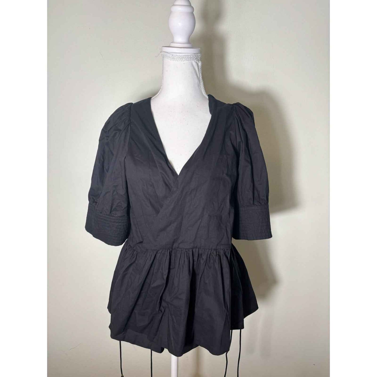 Rhode Black Puff Sleeve Wrap Shirt Sz S