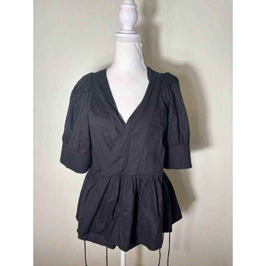 Rhode Black Puff Sleeve Wrap Shirt Sz S