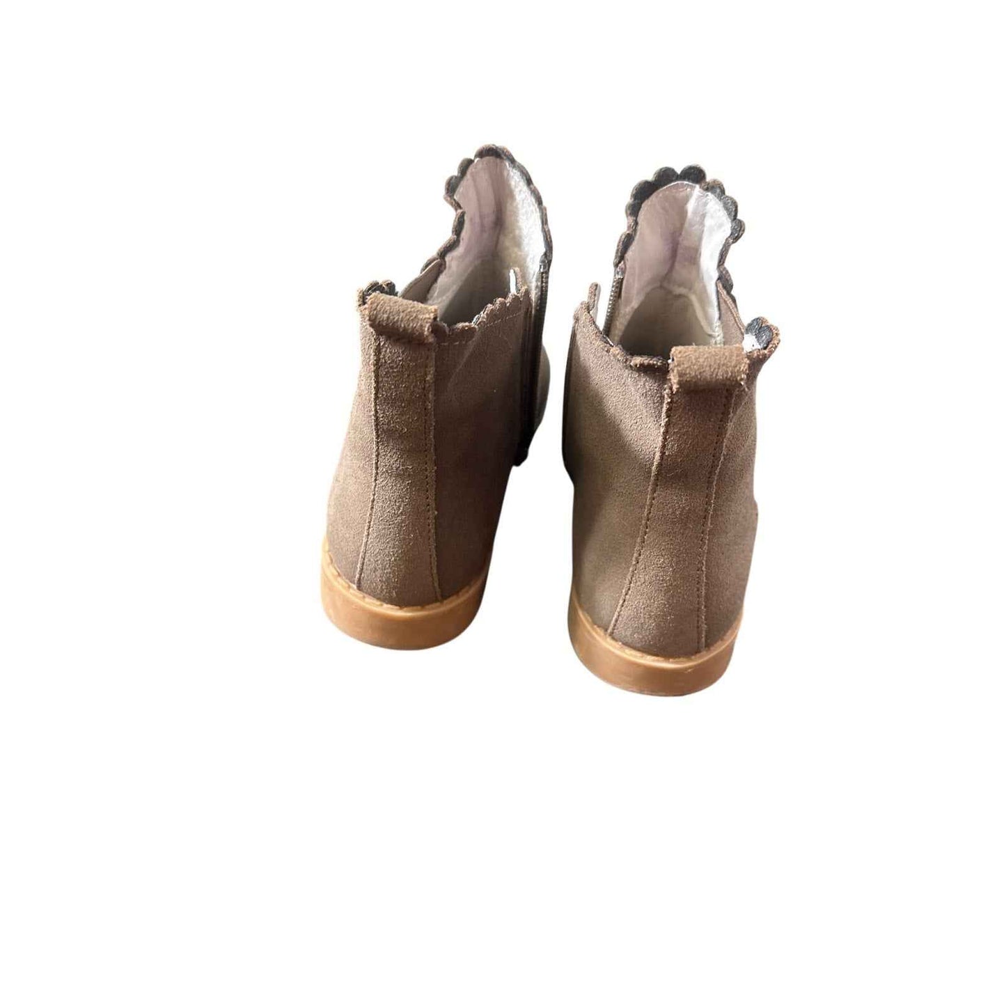 Girls L'Amour Brown Leather Scalloped Booties Sz 4
