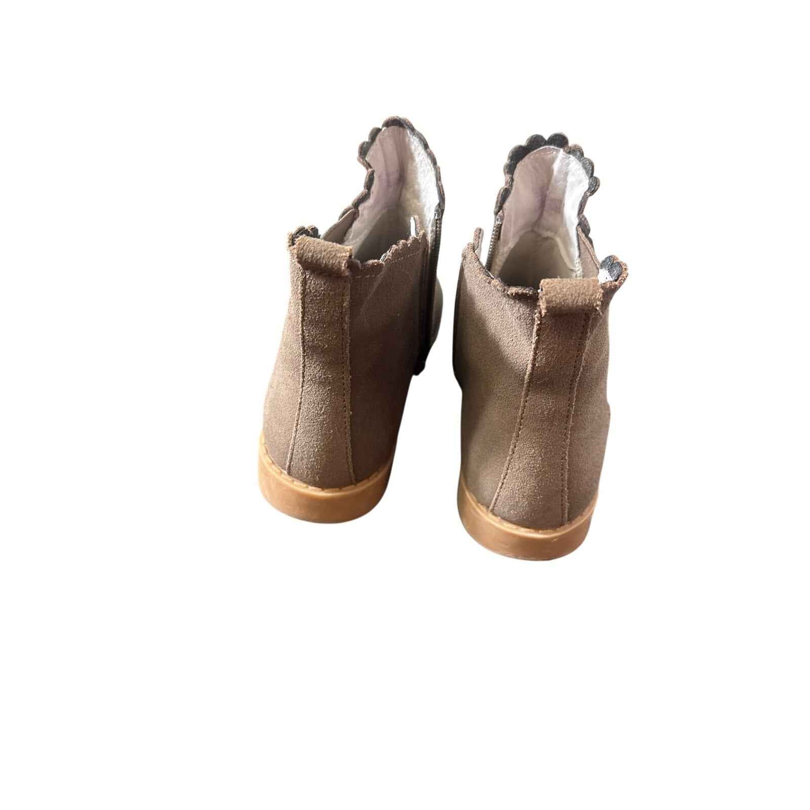 Girls L'Amour Brown Leather Scalloped Booties Sz 4