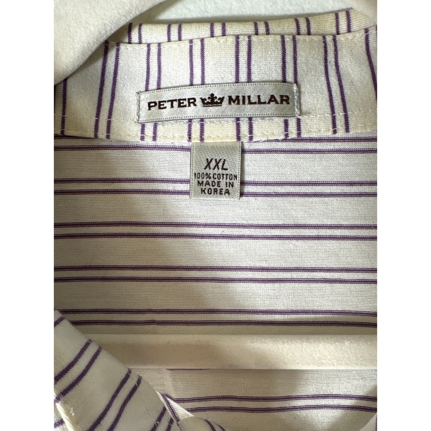 Mens Peter Millar Purple Stripe Short Sleeve Polo Style Shirt Sz XXL