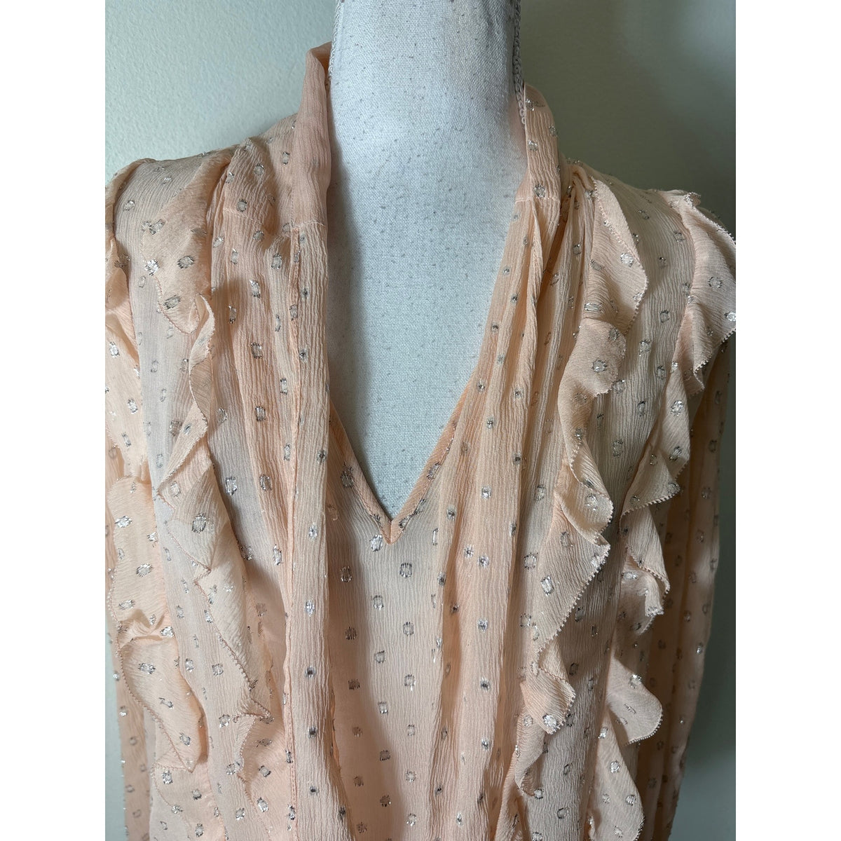 Rebecca Taylor Pink With Metallic Silver Dot Sheer Top Sz 8
