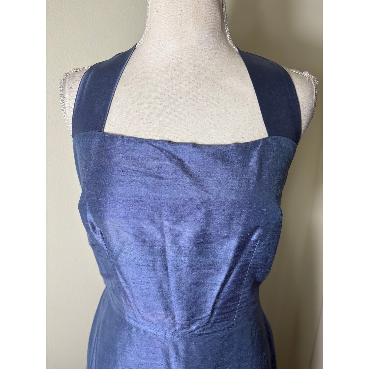 Lena Medoyeff Blue Silk Halter Tie Dress Sz S