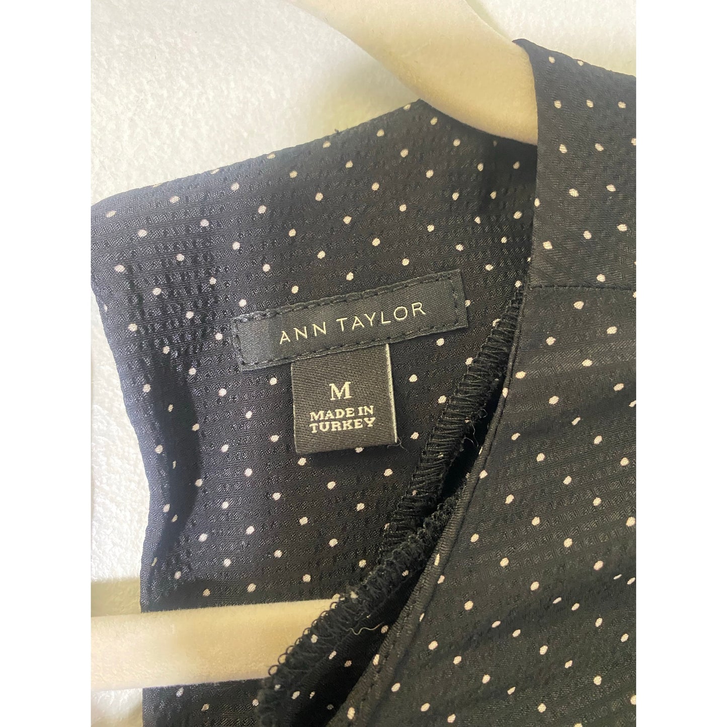 Ann Taylor Black White Polka Dot Long Flair Sleeve Top Sz M