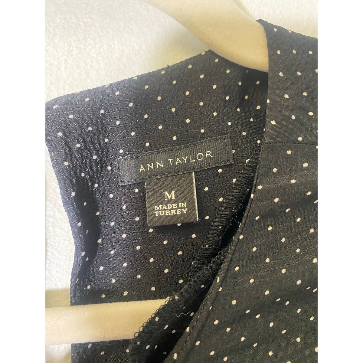 Ann Taylor Black White Polka Dot Long Flair Sleeve Top Sz M
