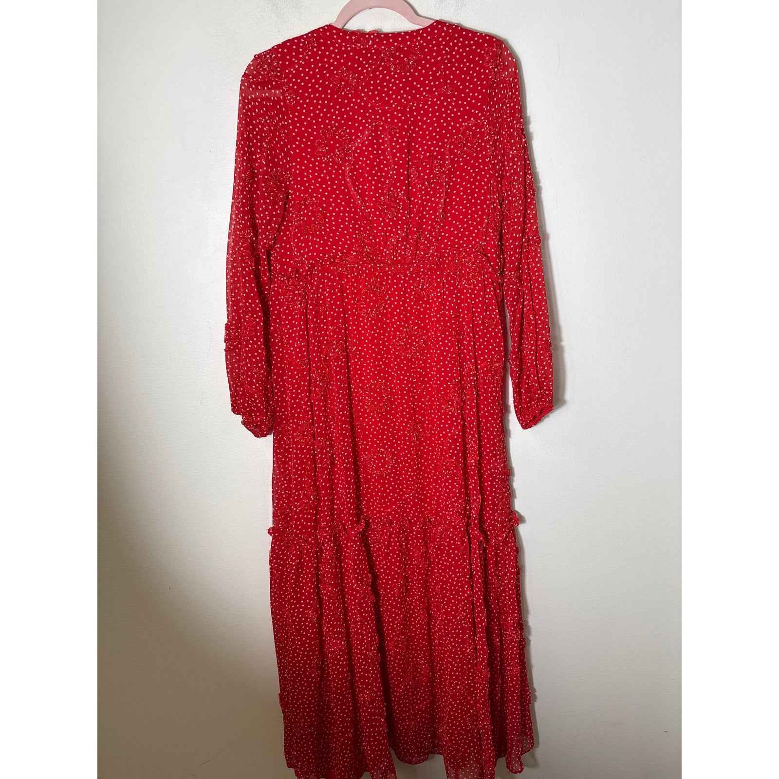 Sunday in Brooklyn Red Polka Dot Long Sleeve Maxi Dress Sz S