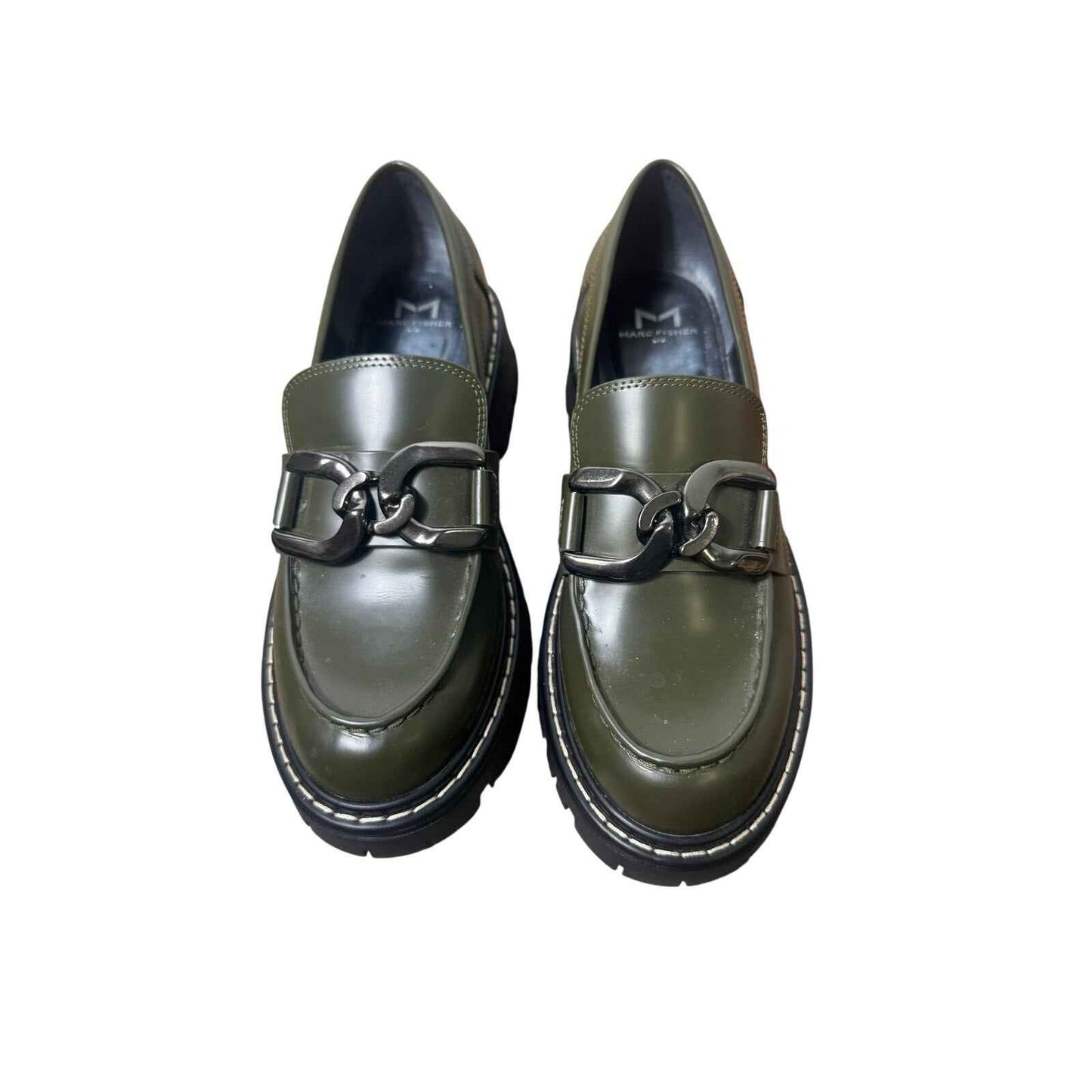 Marc Fisher Army Green Platform Horsebit Loafer Sz 7