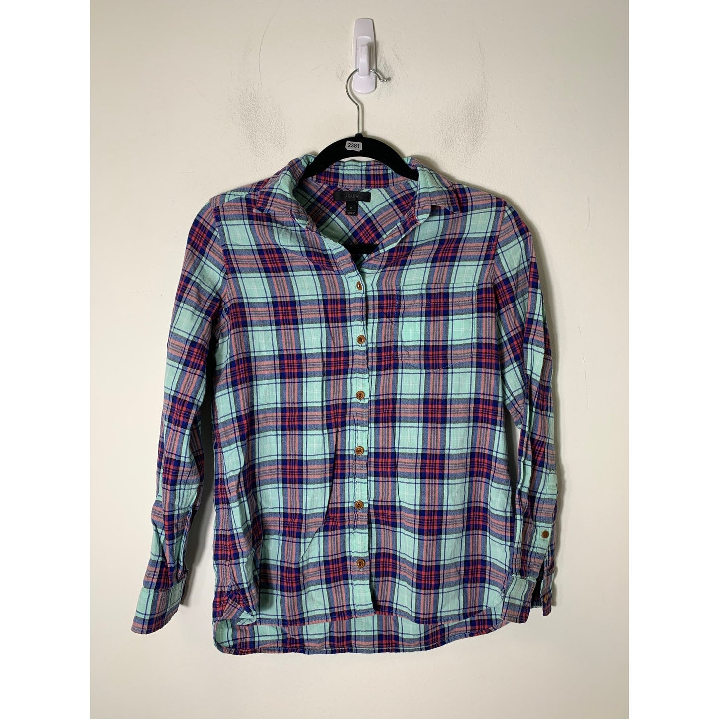 J. Crew Long Sleeve Blue and Red Plaid Button Up Shirt Sz 2