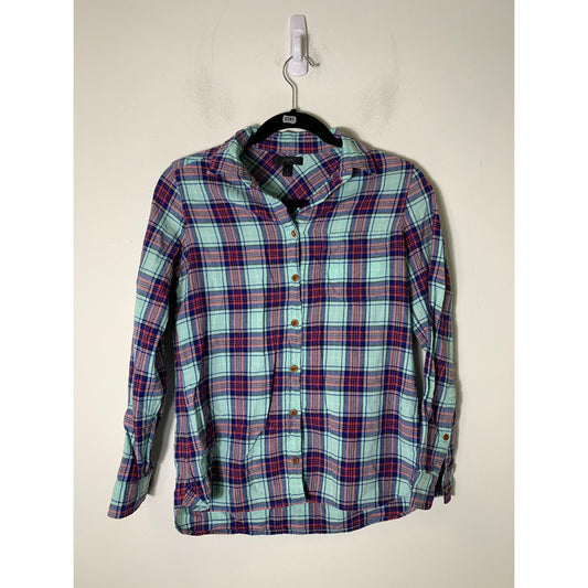 J. Crew Long Sleeve Blue and Red Plaid Button Up Shirt Sz 2