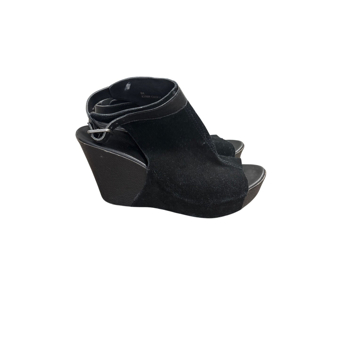 Kork Ease Black Suede Peep Toe Wedges Sz 8