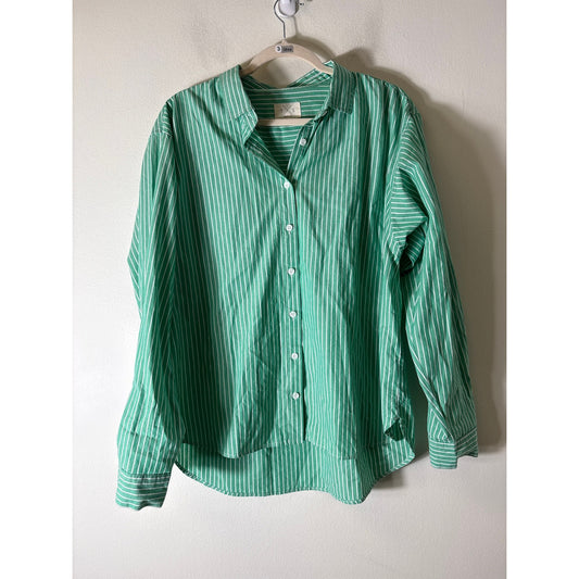 T X S /Thread and Supply Green and White Stripe Button Up Collard Shirt Sz M