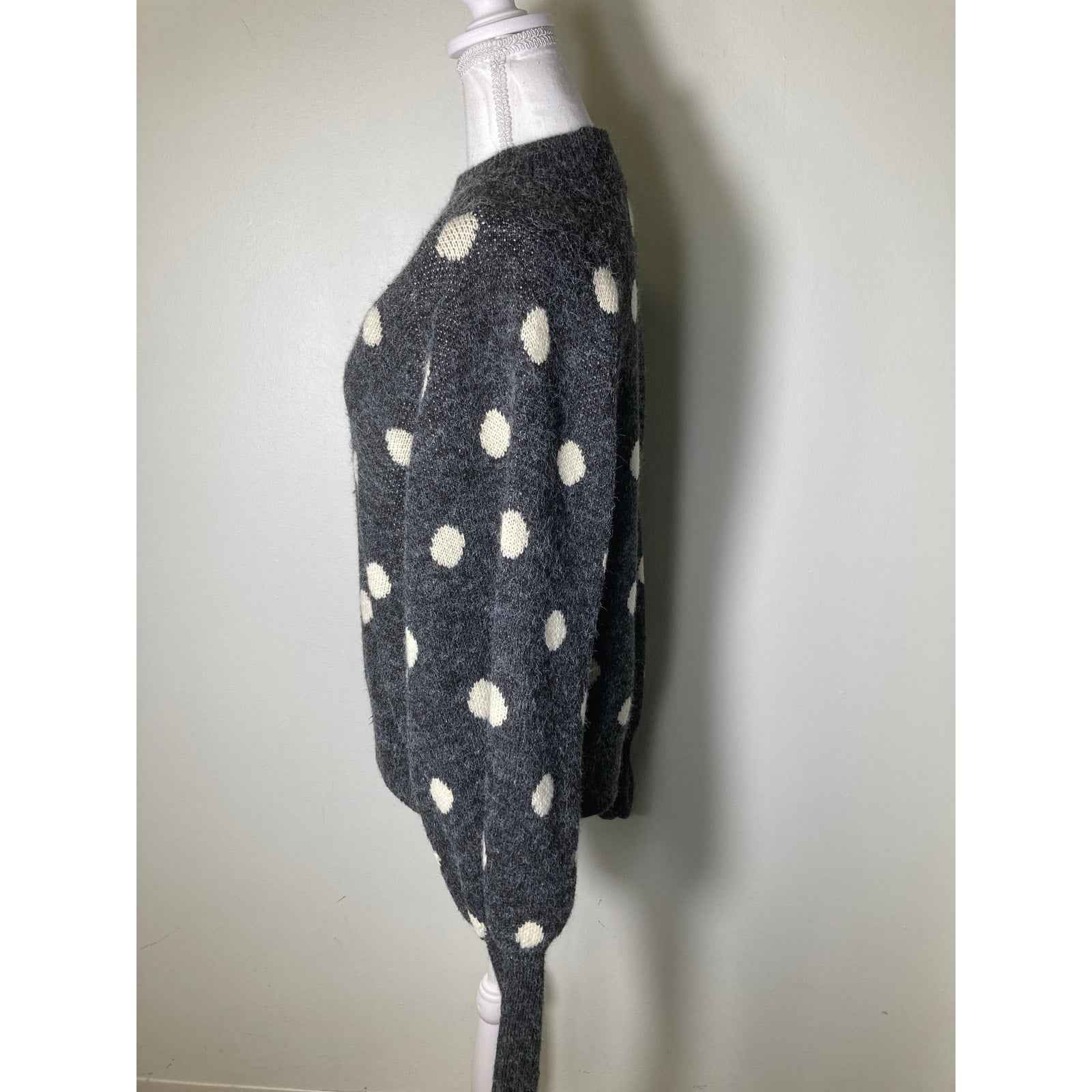 BlankNYC Gray and Off White Polka Dot Long Sleeve Sz L