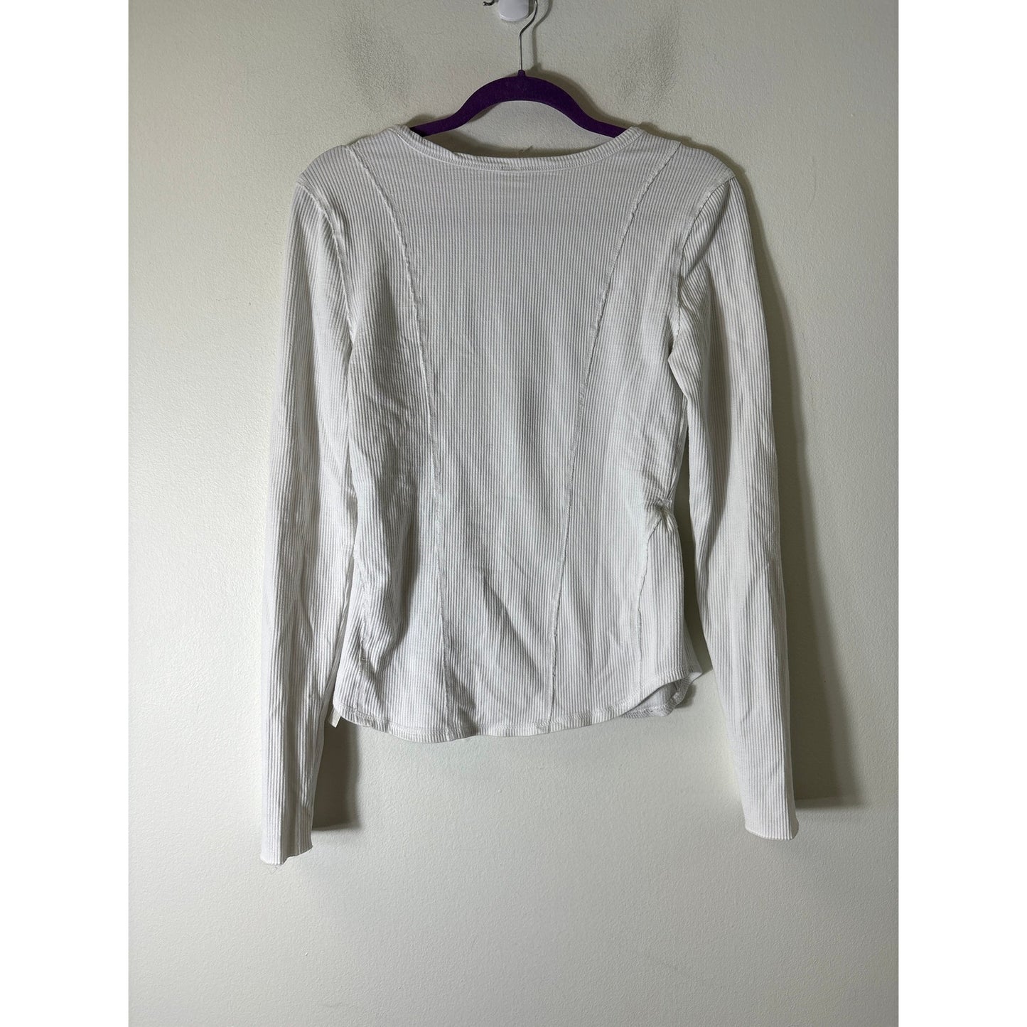 Free People Movement White Long Sleeve Ribbed Shirt Sz L