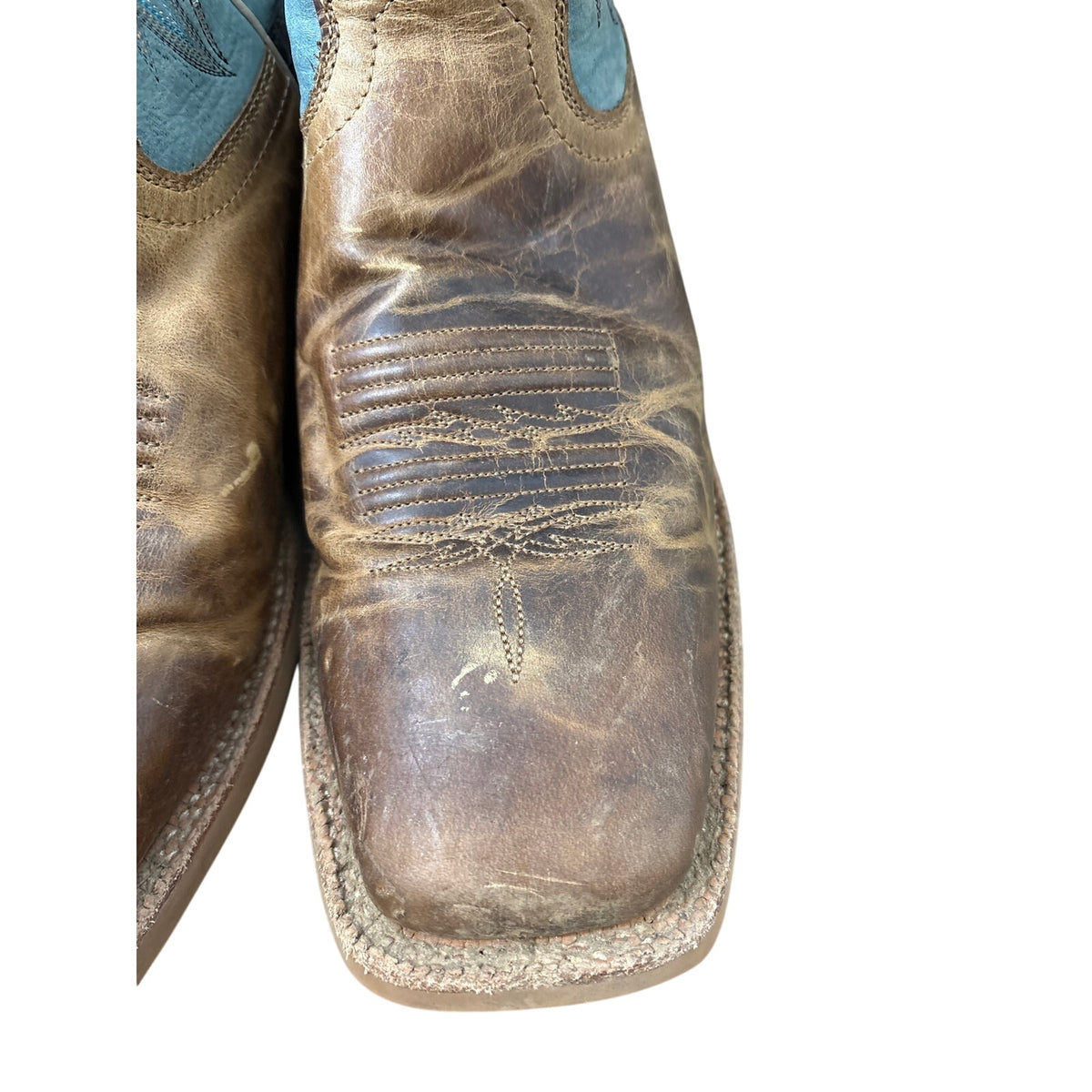 Mens Ariat Teal and Brown Leather Cowboy Boots Sz 10.5