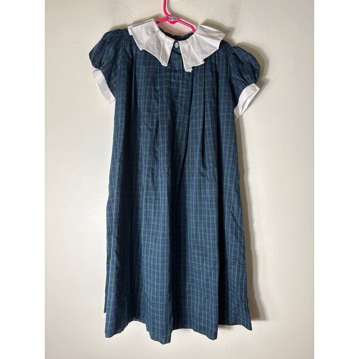 Girls Vintage Funtasia Too Navy, Green&Black Plaid Dress with White Collar Sz 6x