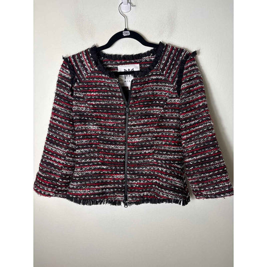 Milly Black and Red Tweed Long Sleeve Zip Up Jacket Sz 6
