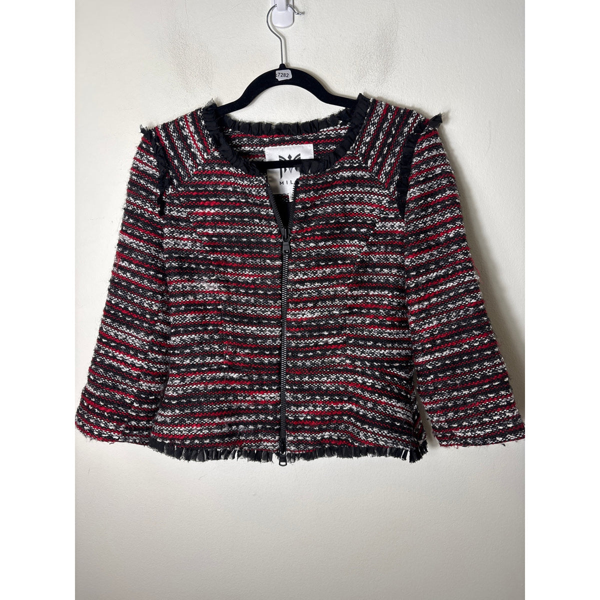 Milly Black and Red Tweed Long Sleeve Zip Up Jacket Sz 6