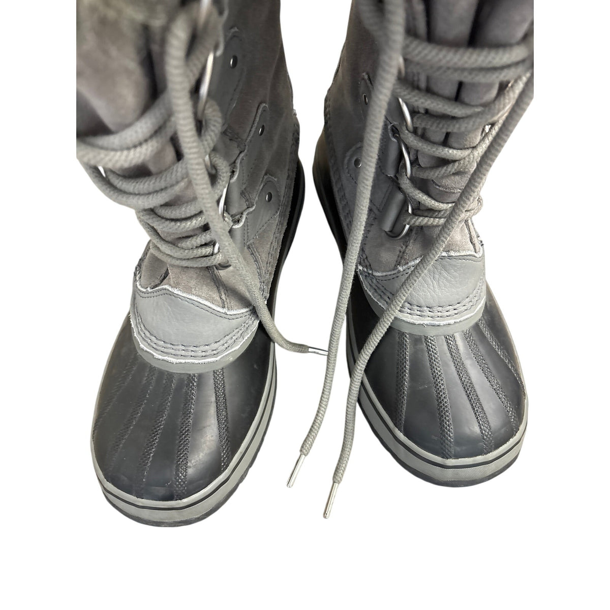 Sorel Gray and Black Fur Trimmed High Lace Up Boots Sz 8.5