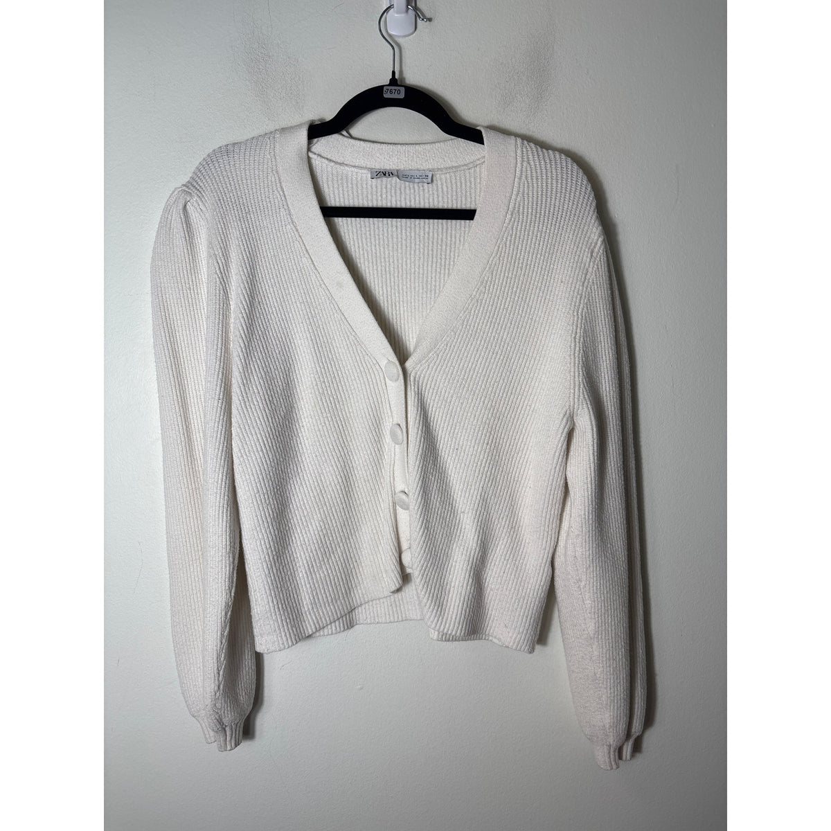 Zara Cream Long Sleeve Knit Cardigan Sweater Sz L