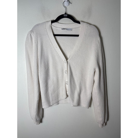 Zara Cream Long Sleeve Knit Cardigan Sweater Sz L