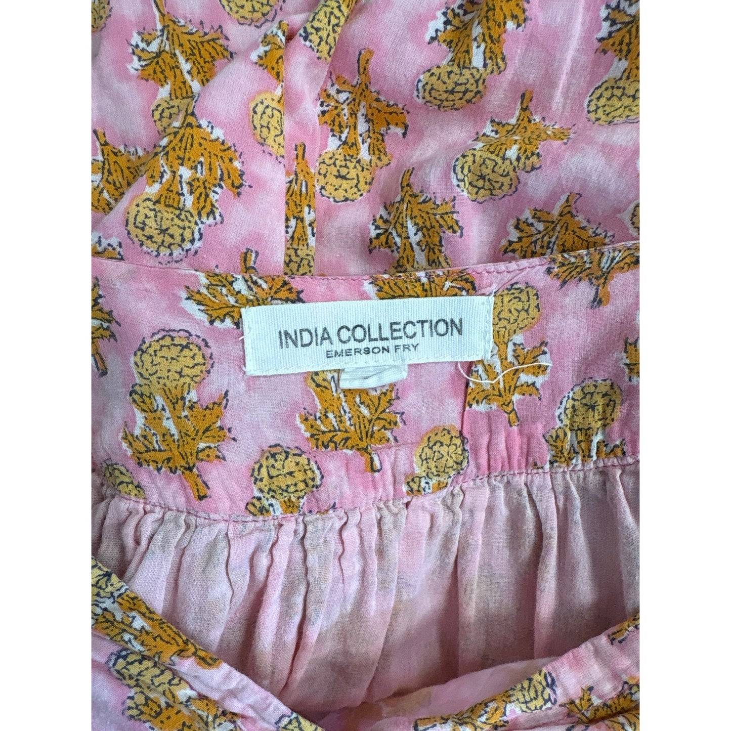 India Collection Pink and Orange Block Print Shirt sz M