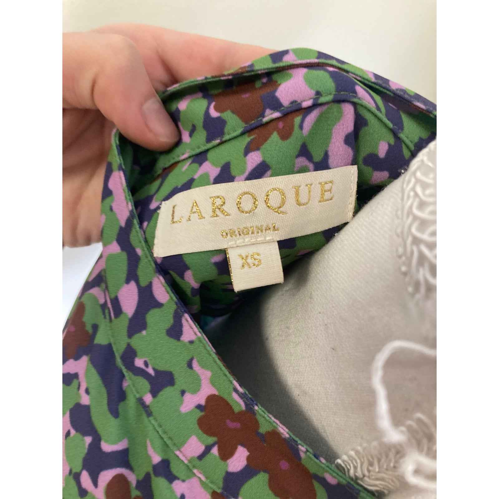 Laroque Green and Pink Printed Button Up Blouse Sz xs