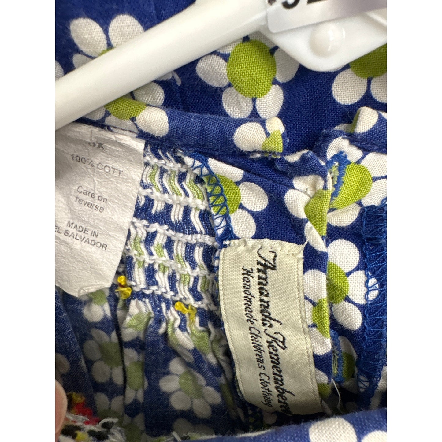 Girls Vintage Amanda Remembered Blue with White&Green Flowers Smocked Dress Sz6x